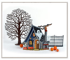 Value set of German Art Pewter Haunted House Halloween scene