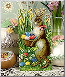 Antique Easter Rabbit with Egg Basket Scrap Germany
