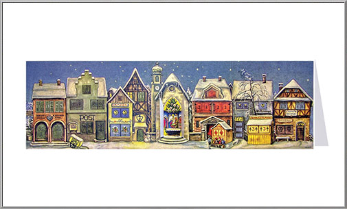 Little Town of 1946 panoramic Advent calendar card made in Germany