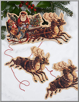 Santa in a Sleigh with Reindeer Christmas Garland Mamelok Papercraft England