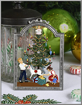 'Children by the Christmas Tree' art pewter ornament is made in Germany by Wilhelm Schweizer