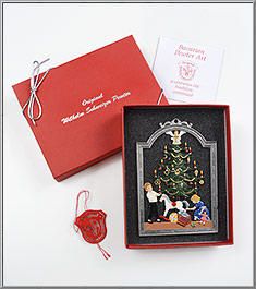 Gift boxed 'Children by the Christmas Tree' art pewter ornament made in Germany by Wilhelm Schweizer