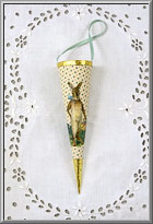 Rabbit with Blue Bow Victorian Easter cornucopia ornament