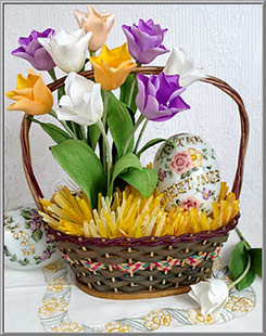 Victorian Easter basket with yellow tissue grass fill