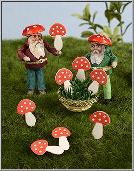Vintage 1950's Mini Mushrooms diecuts, made in Western Germany