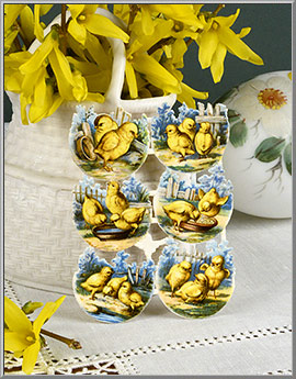Vintage 1920's Springtime Chick Scenes Easter scraps made by E. Heller of Vienna, Austria