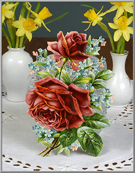 Antique 1880's Red Roses die-cut scrap, made in England by Raphael Tuck & Sons