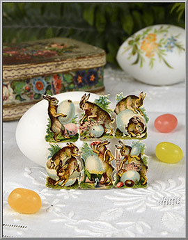 Antique Mini Easter Rabbit and Eggs Diecut Scraps circa 1890 Germany