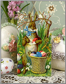 Antique Easter Rabbit Painting Eggs Scrap 1890 Germany