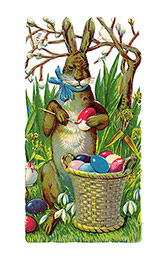 Antique Scrap Easter Rabbit Painting Eggs Diecut circa 1890 Germany