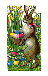 Antique Scrap Easter Rabbit with Basket of Eggs Diecut circa 1890 Germany