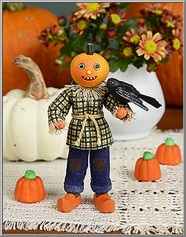 Friendly Scarecrow cotton batting Halloween ornament