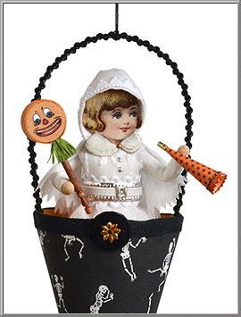 Ghost Costume Boy in Halloween Cornucopia Ornament from the Blumchen Atelier