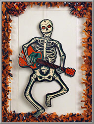 Go-Go Halloween Skeleton dancer cardboard cutout reprint from 1966