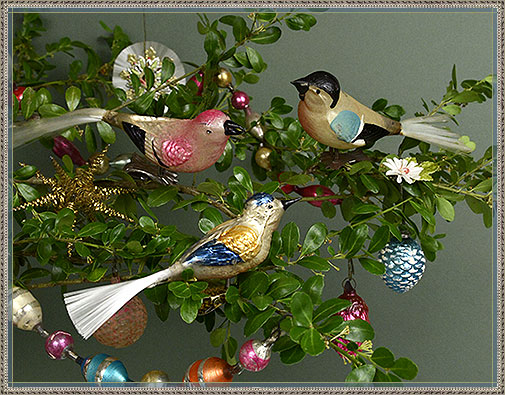 Vintage Christmas ornament birds with spun glass tails