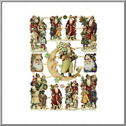 Santa in the Moon Victorian Santa Claus scrap pictures sheet EF Germany